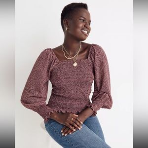 MADEWELL Lucie Mulberry Cottage Garden Print Bubble Sleeve Smocked Top Sz XL